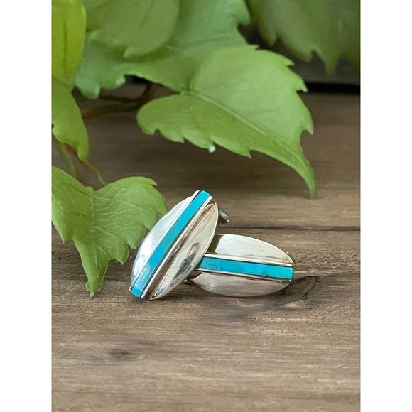 Vintage Turquoise Sterling Silver Earrings - Picture 1 of 8